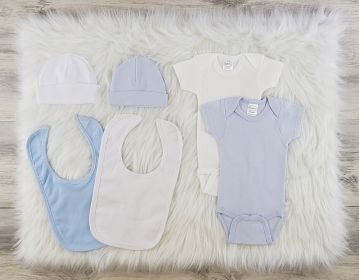 6 Pc Layette Baby Clothes Set (Color: White/Blue, size: medium)