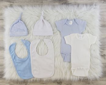 6 Pc Layette Baby Clothes Set (Color: Blue/White, size: large)