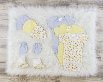 8 Pc Layette Baby Clothes Set (Color: Blue/Yellow, size: Newborn)