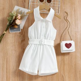 Shirt Collar Single Breasted Waist Jumpsuit (Option: White-90cm)