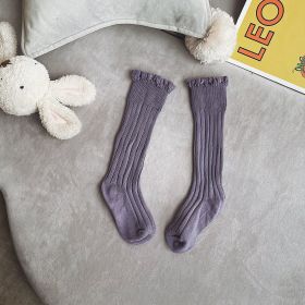 Children's Autumn New Lace Edge Mid Length Socks (Option: Purple-S)