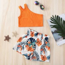 Girls' Clothes Strap One Shoulder Top (Option: Coral color-90cm)