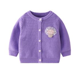 Children's Fashion Simple Cardigan Sweater Sweet (Option: Purple-90cm)