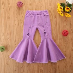 Girls' Stretch Jeans Horn Broken Holes Pants (Option: 16Color-100cm)