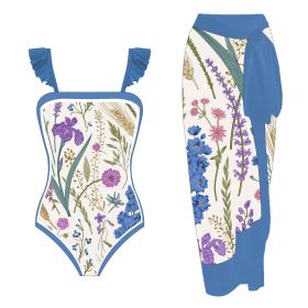Women's One-piece Swimming Suit Two-piece Set (Option: Blue Suit-M)