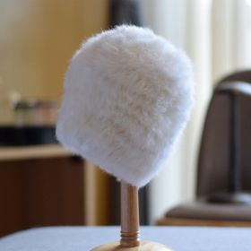 Knitted Rabbit Fur Hat Children (Option: White-Average Size)