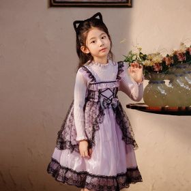 Girls Purple Long Sleeve Dress (Option: Purple-130cm)