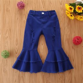 Girls' Stretch Jeans Horn Broken Holes Pants (Option: 11Color-110cm)
