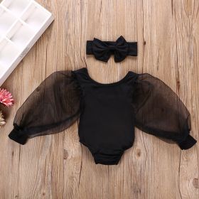 Bubble Sleeved Mesh Multi-color Swimsuit (Option: Black-80cm)