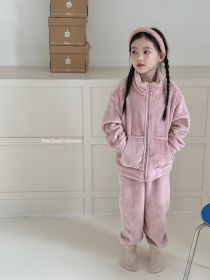 Boys And Girls Home Wear Pajamas Set (Option: Peach Pink-140cm)