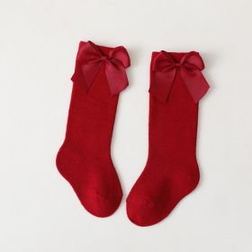 Children's Middle-long Stockings Spring And Autumn Big Bow Socks (Option: Red Big Bow-S)