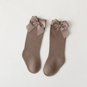 Children's Middle-long Stockings Spring And Autumn Big Bow Socks (Option: Coffee Big Bow-S)