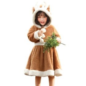 Parent-child Animal Costume Christmas Elk Skirt Play Coral Fleece Home Parent-child Outfit (Option: Khaki-XS)