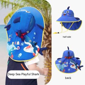 Children's Sun Hat Big Brim Summer Fisherman Outdoor Sun Hat (Option: Dark Blue Cute Shark-54cm)