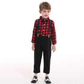 Christmas Sisters And Brothers Autumn Plaid Shirt Long Sleeve Bib Two Piece Set (Option: Mens plaid suit-130cm)
