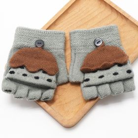 Children's Flip Gloves Half Finger Autumn And Winter Girls Winter Warm Student Knitted Writing Kindergarten Boys Send Batch (Option: Gray-Recommended 3to7 Years Old)