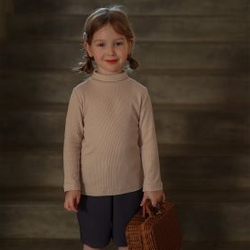 Girls' Half Turtleneck Base Long Sleeve T-shirt (Option: Apricot ash-90cm)