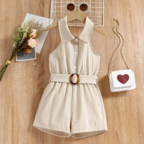 Shirt Collar Single Breasted Waist Jumpsuit (Option: Apricot-120cm)