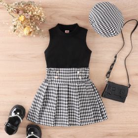 Children's Sleeveless Top Thousand Bird Plaid (Option: Black-130cm)