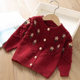 Girls' Fashion Knitted Cardigan Jacket (Option: Red-120cm)