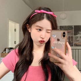 Princess Series Pink Satin Bow Hairband Decoration (Option: Rose Red)