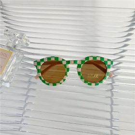 New Kids Lattice Classic Outdoor Sun Protection Sunglasses (Option: Green pink grid)