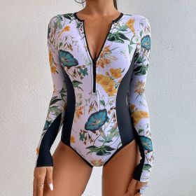 Surfing Suit Sunscreen Swimsuit Printing (Option: White-S)