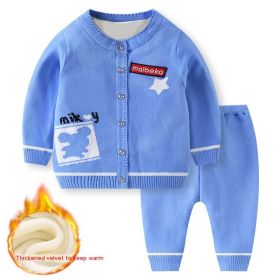 Baby Sweater Suit Girls' Fleece-lined Thickened Clothes Sweater (Option: 2204 Fleece Lined Blue-73CM)