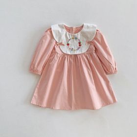 Embroidered Doll Collar Bow Girl Dress (Option: Pink-90cm)