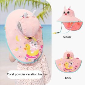 Children's Sun Hat Big Brim Summer Fisherman Outdoor Sun Hat (Option: Coral Pink Vacation Bunny-56cm)