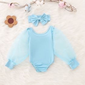 Bubble Sleeved Mesh Multi-color Swimsuit (Option: Light Blue-70cm)
