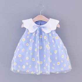 Sweet Style Pure Color Mesh Cute Lapel Sleeveless Children Shirt (Option: Light Blue-80cm)