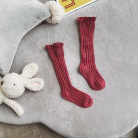 Children's Autumn New Lace Edge Mid Length Socks (Option: Purplish red-S)