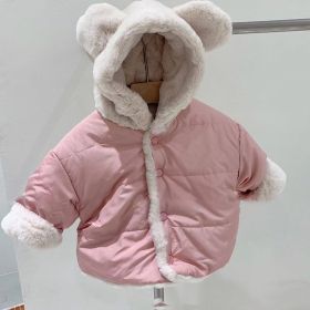 Children's Neutral Thickened Pure Color Warm Keeping Hooded Trend Casual Bear Jacket (Option: Pink-73cm)