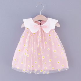 Sweet Style Pure Color Mesh Cute Lapel Sleeveless Children Shirt (Option: Pink-80cm)