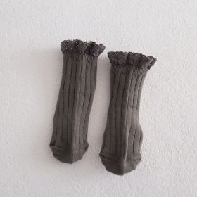 New Lace Children's Mid-tube Socks (Option: Dark grey-S)