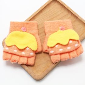 Children's Flip Gloves Half Finger Autumn And Winter Girls Winter Warm Student Knitted Writing Kindergarten Boys Send Batch (Option: Orange-Recommended 3to7 Years Old)