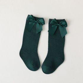 Children's Middle-long Stockings Spring And Autumn Big Bow Socks (Option: Dark Green Big Bow-S)