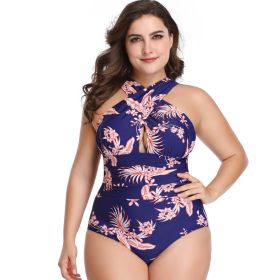 Women Large Size One Piece Cross Cover Nylon Quality Plus Fertilizer Swimsuit (Option: Light Blue-M)