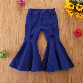 Girls' Stretch Jeans Horn Broken Holes Pants (Option: 6 Colors-100cm)