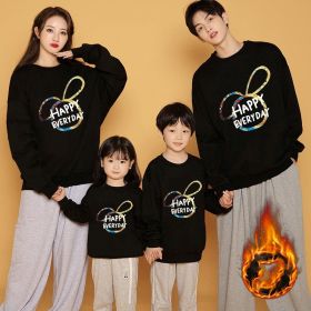 Trend Parent-child Outfit A Family Of Three Mother-daughter Outfit Plus Velvet Thickened Foreign Style Child Hoodie (Option: Black-Male 3XL)