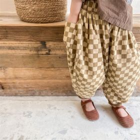 Children's Plaid Casual Pants Loose Harem Pants (Option: Coffee Color-90cm)