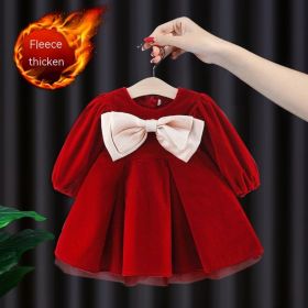 Girls Autumn And Winter Thick Warm Velvet Skirt (Option: Wine Red-80cm)