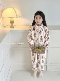 Boys And Girls Home Wear Pajamas Set (Option: Light Pink Bear-120cm)