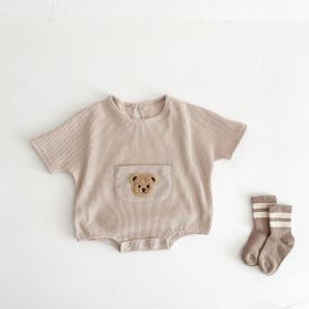 Cute Little Bear Baby Short Sleeved Jumpsuit (Option: Khaki-90cm)
