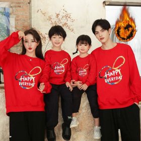 Trend Parent-child Outfit A Family Of Three Mother-daughter Outfit Plus Velvet Thickened Foreign Style Child Hoodie (Option: Red-Boy160)
