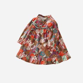 Girls' Vintage Floral Cotton Dress (Option: Color-73CM)