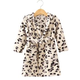 Clothing Children's Bathrobe Robe Thick Flannel (Option: White leopard print-140)