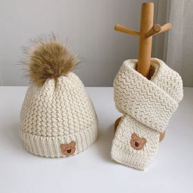 Children's Hat Scarf Suit Warm With Velvet (Option: Bear Hat Set Beige)