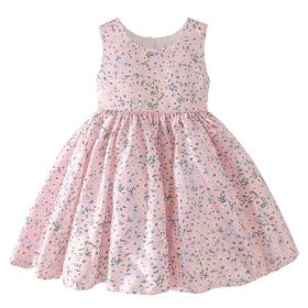 Cotton Fashion Korean Princess Dress Floral Small Skirt Cute (Option: Pink-90cm)
